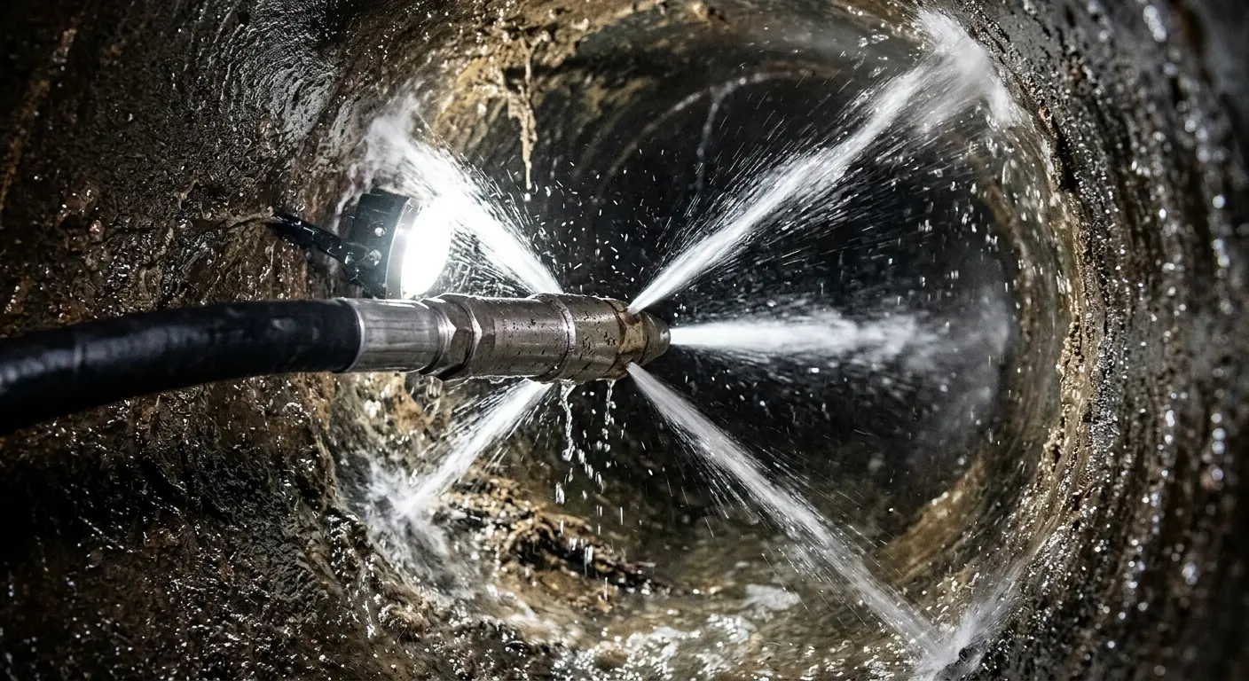 High-pressure hydro jetting nozzle cleaning sewer pipe for Sewer Cleanout in Mountain Brook